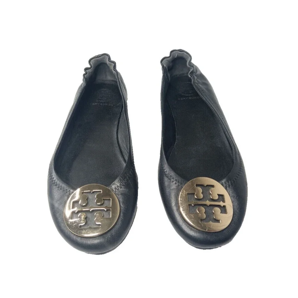 Tory Burch Minnie Travel Ballet Shoes Women's Size 6~Black/Gold_5